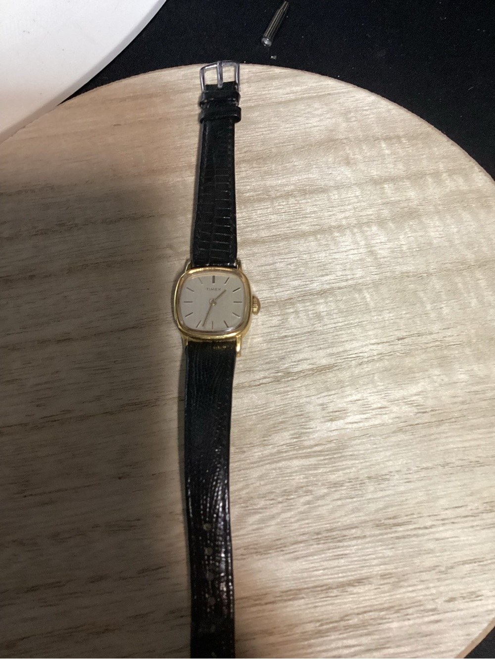 Timex Women's Black Leather Strap Watch with Gold-Tone Case